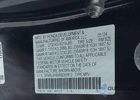 2024 Honda Odyssey Le z USA, uszkodzony, nr VIN 5FNRL6H69RB065812